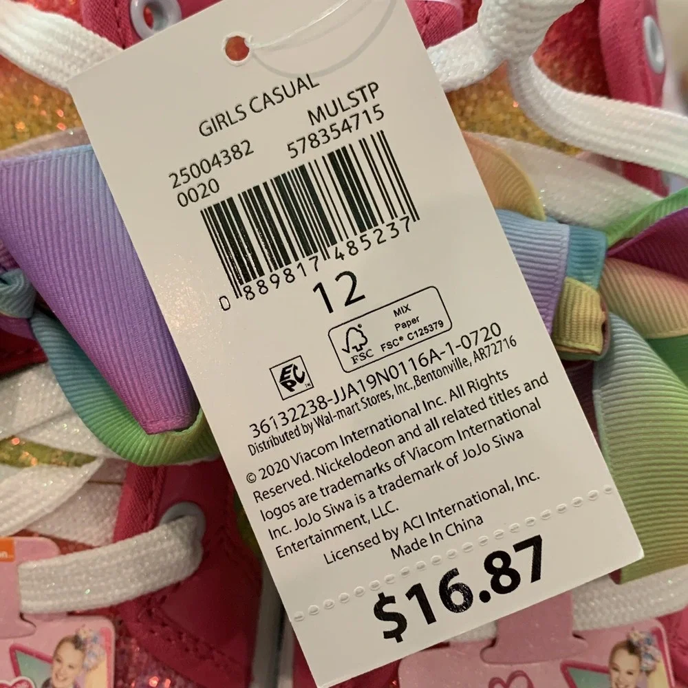 Nickelodeon Girls Jojo Siwa Multi Stripe High Top Sneaker 12 New with Tags Sweet